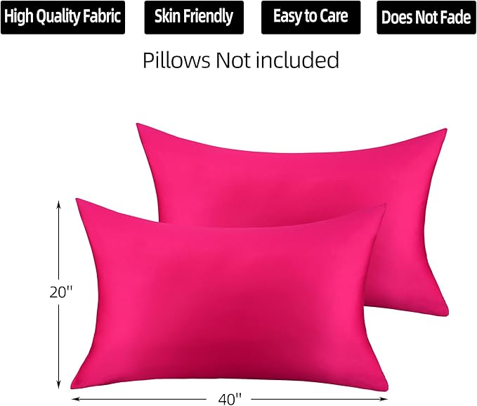 400 Thread Count Cotton Pillow Case King with Zipper, 40" L x 20" W, Cotton Pillow Protectors Cover- Set of 2 - Hot Pink - Pillows Not Included
