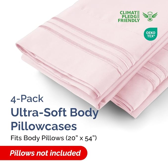 Body Pillowcases Set of 4-20x54 Long Body Pillow Case - Soft Body Pillow Cover for Sleeping & Side Sleepers - Comfy, Breathable & Fade Free - Machine Washable w/Envelope Enclosure - (Lavender Pink)