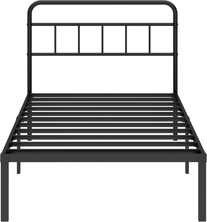 Twin Bed Frame with Classic Headboard,Strong Metal Slats Support,Under Bed Storage Space,No Box Spring Needed,Easy to Assemble,Black
