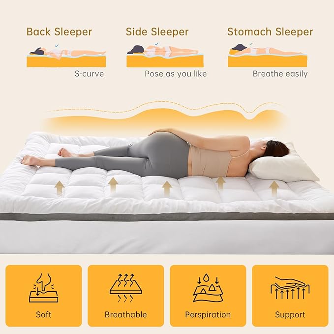SAPHREAS Queen Size 3 Inch Memory Foam Mattress Topper with 8-20 inches Stretchable Pockets, with Breathable Air Mesh Sides Soft Pillow Top Mattress Pad for Back Pain Relief