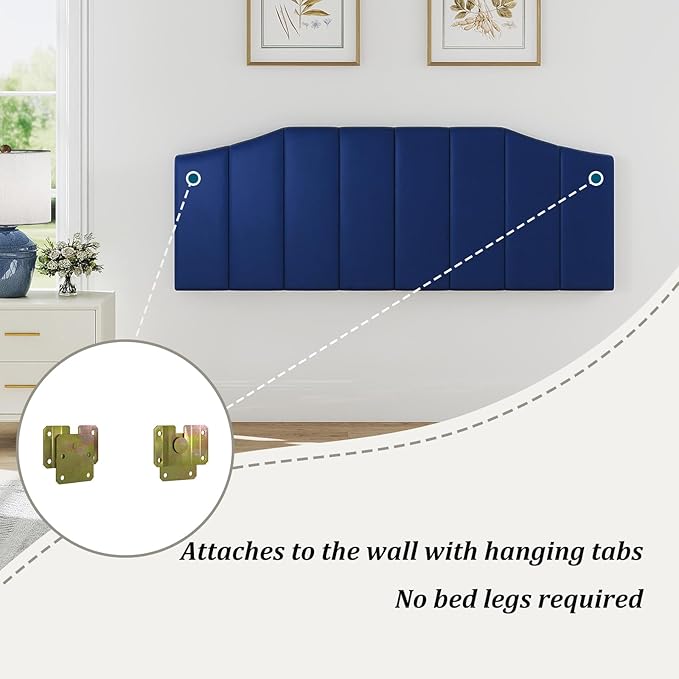 Furpopup Velvet Queen Size Headboard, Upholstered Headboard Queen/Full Size Wall Mount and Bed Frame Mount, Featuring High-Density Sponge Padding Luxury Texture Easy Assembly Comfort Style-Navy Blue