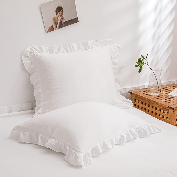 Merryword White Pillowcases Standard, Cute 20x26inch Pillowshams Set of 2, Solid Ruffled Fringe Pillow Cover, White Shabby Chic Pillowcases 2 Pack