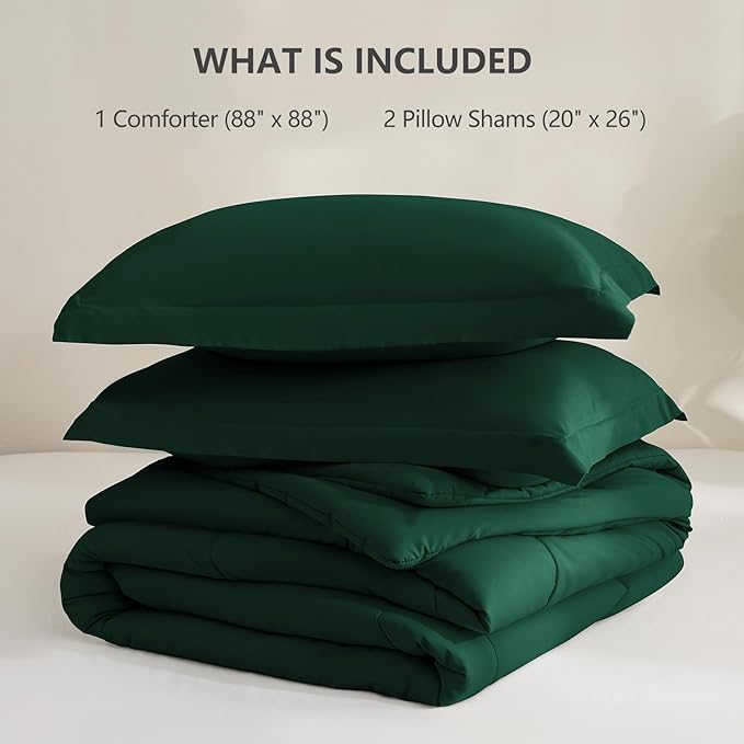 CozyLux Queen Comforter Set - 270GSM Emerald Green Bedding Sets for All Seasons, 3 Pieces Box Stitched Bed Set with 1 Down Alternative Comforter and 2 Pillow Shams, Soft, Lightweight, Breathable
