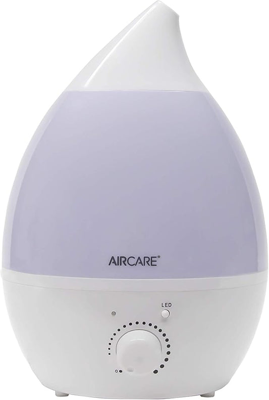 AIRCARE Aurora Ultrasonic Cool Mist Humidifier, Whisper-Quiet between 8-24 hours, Seven Color LED Night Light, Essential Oil Tray and Automatic Shut-Off for Baby, Nursery or Bedroom (White, 1 gal)