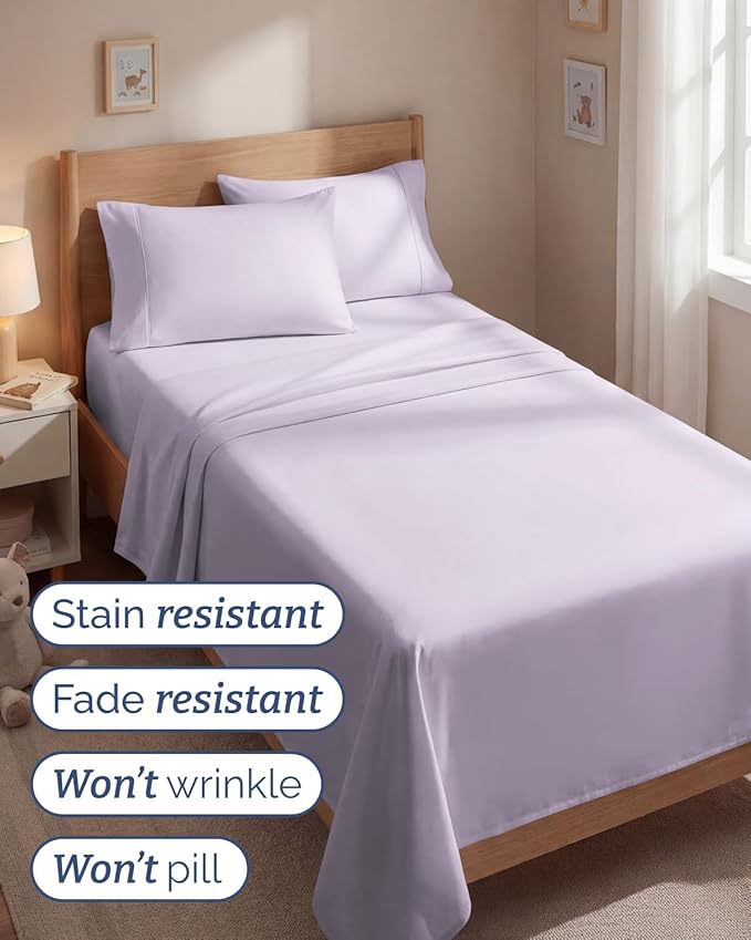 Twin 4 Piece Sheet Set - Comfy, Breathable & Cooling - Soft Hotel Luxury Bedding for Women, Men, Kids, Teens and Children - 1 Flat & 1 Fitted Sheet & 2 Pillowcases with Deep Pockets - Light Lavender