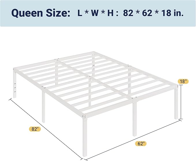 Allewie Queen Bed Frame, 18 Inch Metal Platform Beds with Storage Space, No Box Spring Needed and Easy Assembly, White