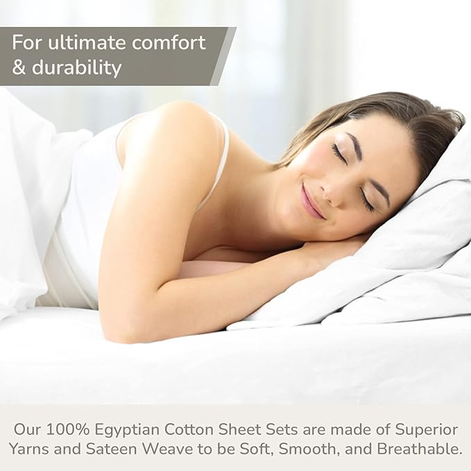100% Egyptian Cotton Sheets Twin Light Grey - Luxury Hotel Collection Twin Size Sheet Set, Cooling & Breathable Sateen Weave, Anti Pilling Extra Long Staple Cotton, 16" Deep Pocket - 4Pc