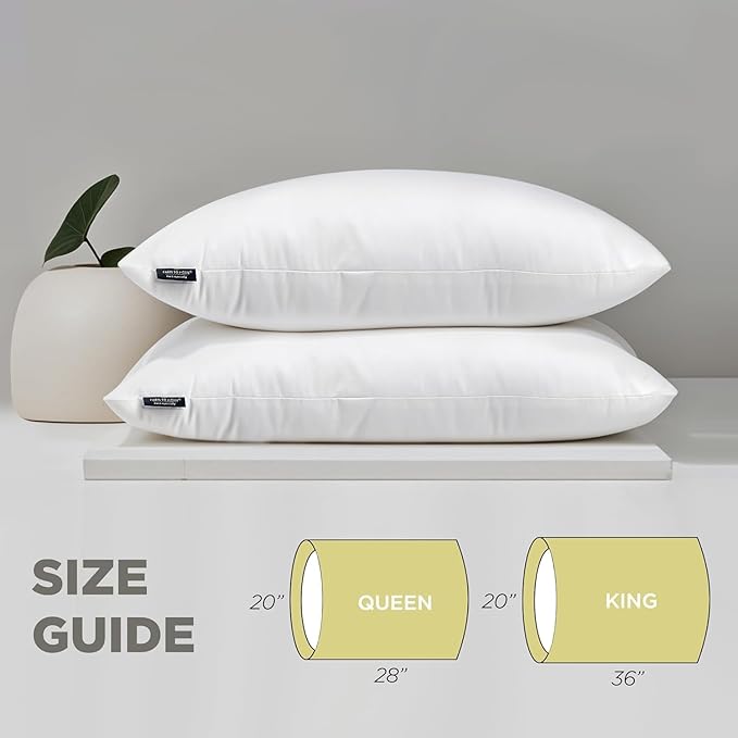 Farm To Home 100% Organic Cotton Cover Pillows Queen/Standard Size Set of 2, Down Alternative Hotel Quality Soft Bed Pillow for Back & Side Sleepers, Machine Washable, 20"x28", White