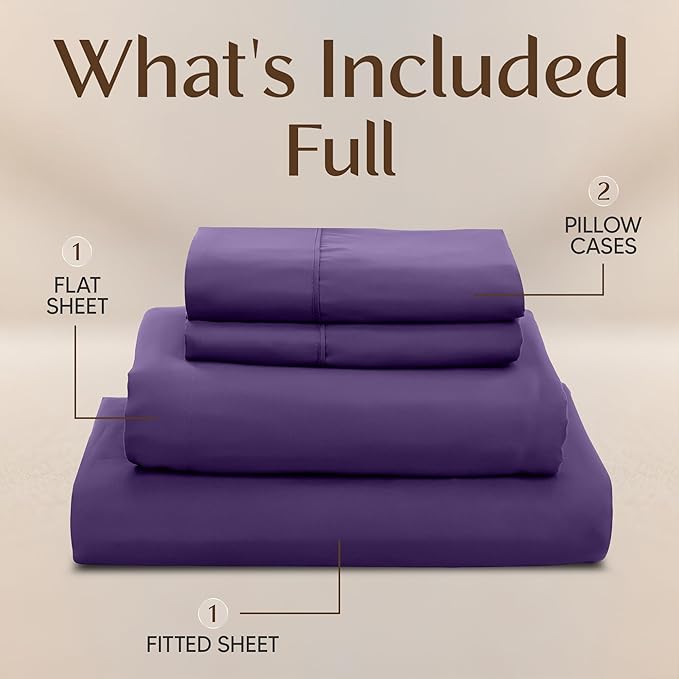 Utopia Bedding Full Size Sheet Set – 4 Piece Bed Sheets, Soft and Breathable Microfiber, Includes 1 Fitted Sheet, 1 Flat Sheet and 2 Pillowcases – Oeko Tex (Eggplant)