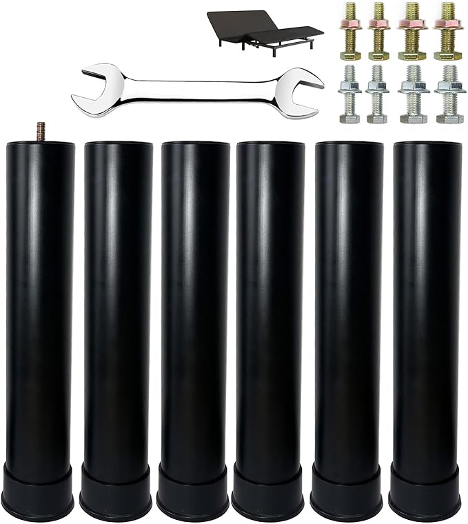 Benbuoo 13 Inch Metal Adjustable Bed Base Frame Leg Replacement Heavy Duty Extra Height Leg Compatible with 93% of Frameworks Such as M8 M10 M12 Thread (Set of 6), Black