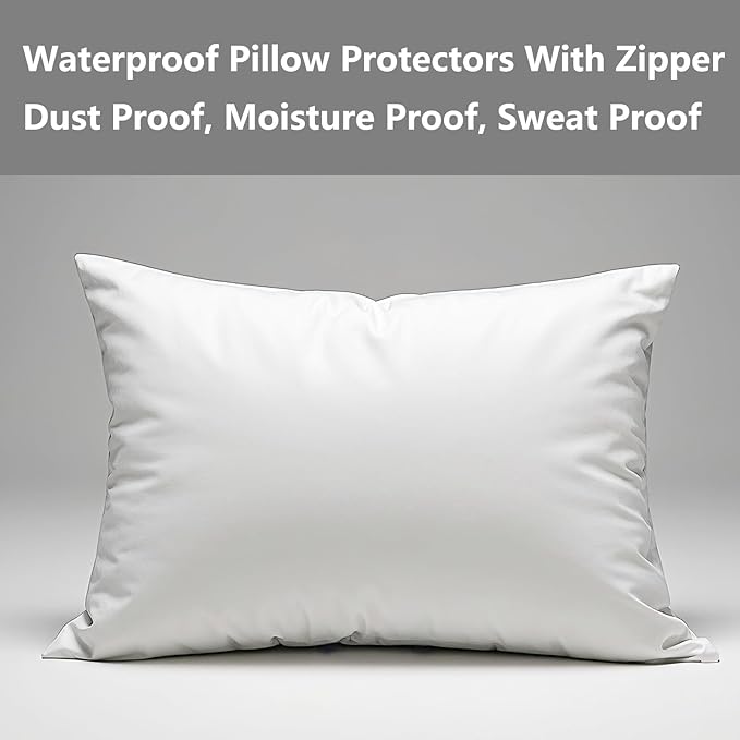 Waterproof Pillow Protectors Standard 20x28 Inches 4 Pack with Zipper Fully Sealed Dust Moisture Sweat Proof Pillow Case Cover Protector Soft White (4, Queen 20x28)