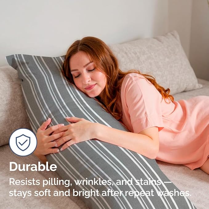 Body Pillowcases Set of 4-20x54 Long Body Pillow Case - Soft Body Pillow Cover for Sleeping & Side Sleepers - Comfy, Breathable & Fade Free - Machine Washable w/Envelope Enclosure - (Grey Stripes)