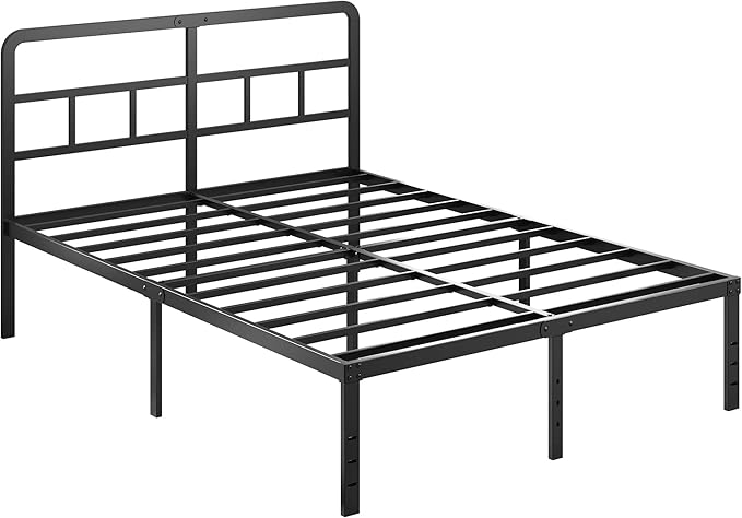 DiaOutro 16 Inch Queen Bed Frame with Headboard No Box Spring Needed, Heavy Duty Metal Queen Size Platform with Steel Slat, Mattress Foundation, Easy Assembly, No Noise, Black