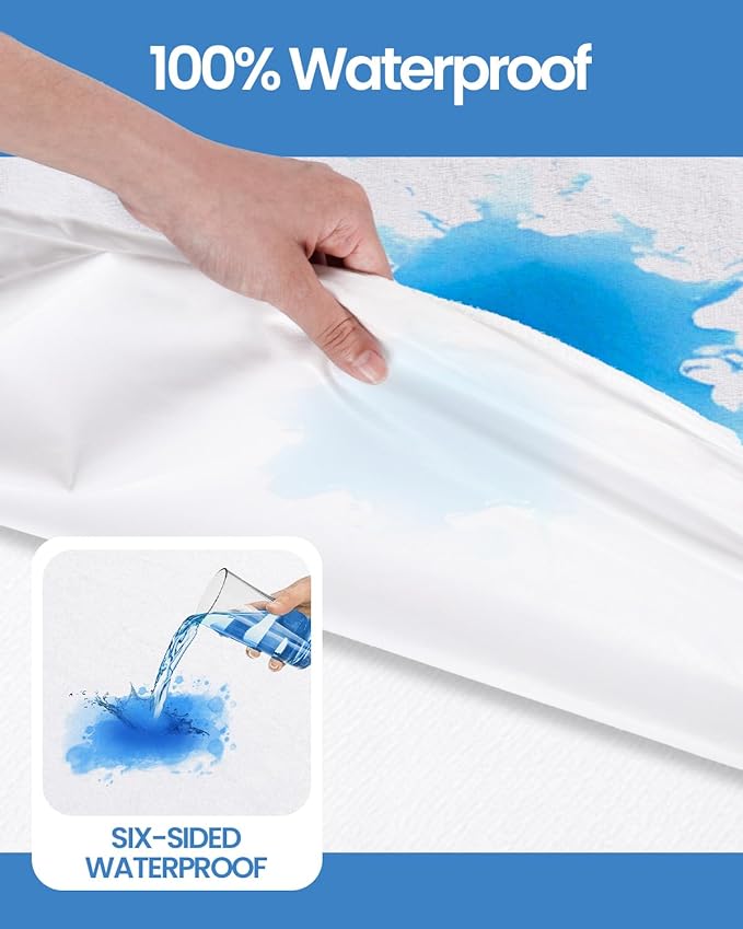 HUPPER King Mattress Protector Zippered (12/13/14/15Inchs), Terry Cloth Mattress Encasement, 6-Side Waterproof Mattress Cover, Micro Zipper, Noiseless, for Queen Mattress 76 * 80