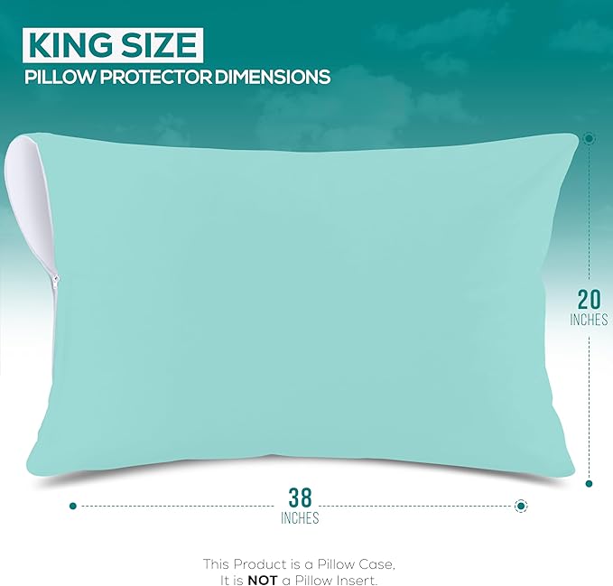 Utopia Bedding Premium 100% Waterproof Pillow Protectors with Zipper King Size (Set of 2), Bed Bug and Dust Mite Proof Zippered Pillow Covers, Pillow Encasement Cases, Spa Blue