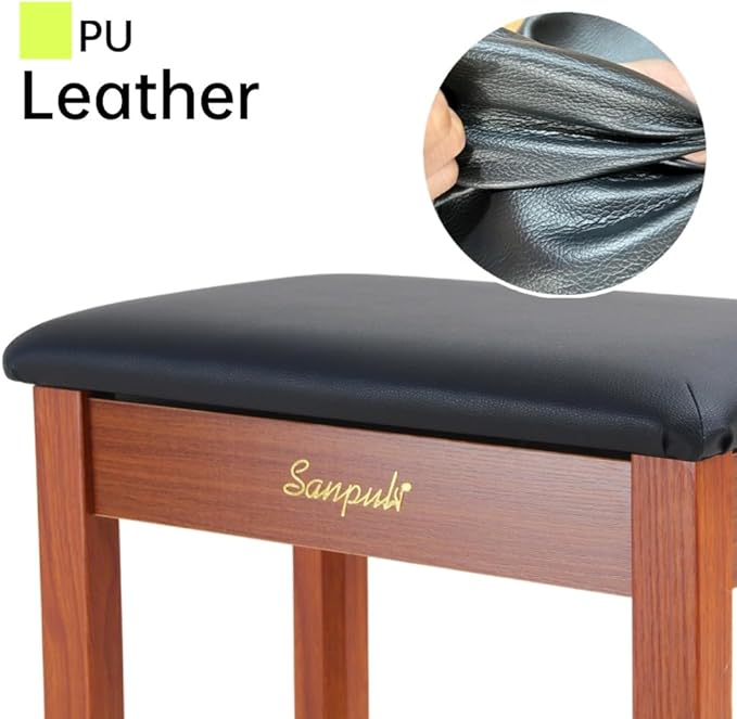 Sanpuli Solid Wood Piano Bench with Storage, Piano Stool and Padded Cushion, Keyboard Bench with Bookcase, Piano Chair and Piano Seat with High-Density Sponges.