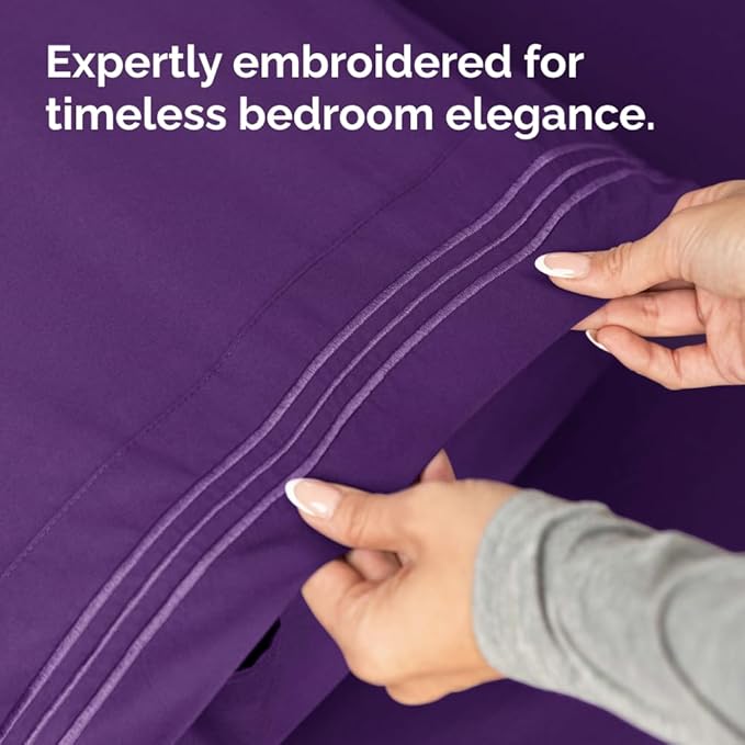 King Standard Pillow Cases Set of 4 - Soft Hotel Quality Pillowcase Covers - Comfy Bedding for Women, Men, Kids & Teens - Machine Washable Pillow Protectors - 4 Piece Set - King Standard Size Purple