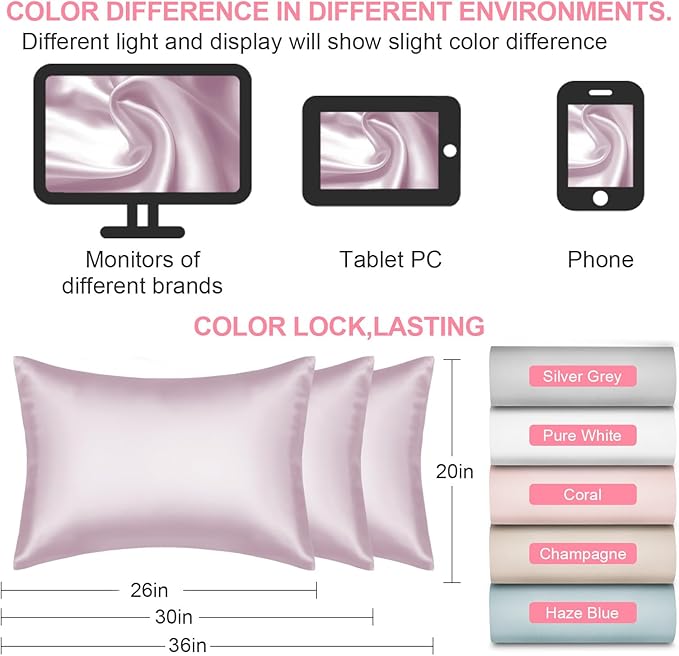 Silk Pillow Cases 2 Pack Standard Size with Hidden Zipper, Mulberry Silk Pillowcase for Hair and Skin, Smooth and Soft Breathable Cooling Silk Satin Pillowcase Set of 2, Gifts for Women，Lavender