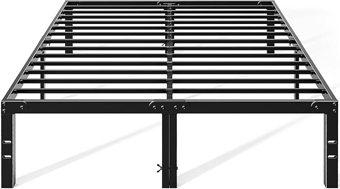OLIXIS Metal Full Bed Frame - 14in High with Storage Space, No Box Spring Needed with Sturdy Steel Slat Support, 2200LBS Heavy Duty for Easy Assembly, Black for Bedroom