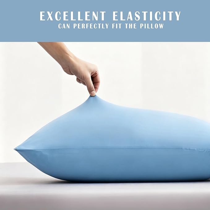 TELUS Cooling Pillowcases Standard Size 2-Pack, Silky Soft Breathable Pillow Case with Envelope Close, Stay Cool Pillow Cover for Hot Sleepers and Night Sweats, 20x26 Inch, Sky Blue