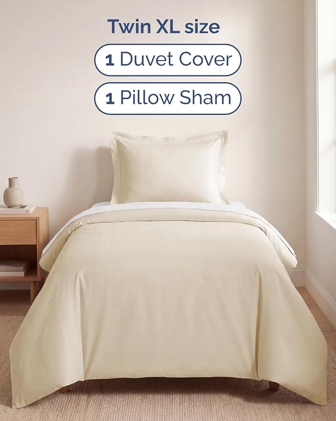 Duvet Cover Twin/Twin XL Size Set - Extra Soft Twin/Twin XL Duvet Cover 68" x 90" with 1 Pillow Sham - Hotel Luxury, Easy Care, Fade Free with Zipper Closures & Ties - Comfy & Breathable (Off White)