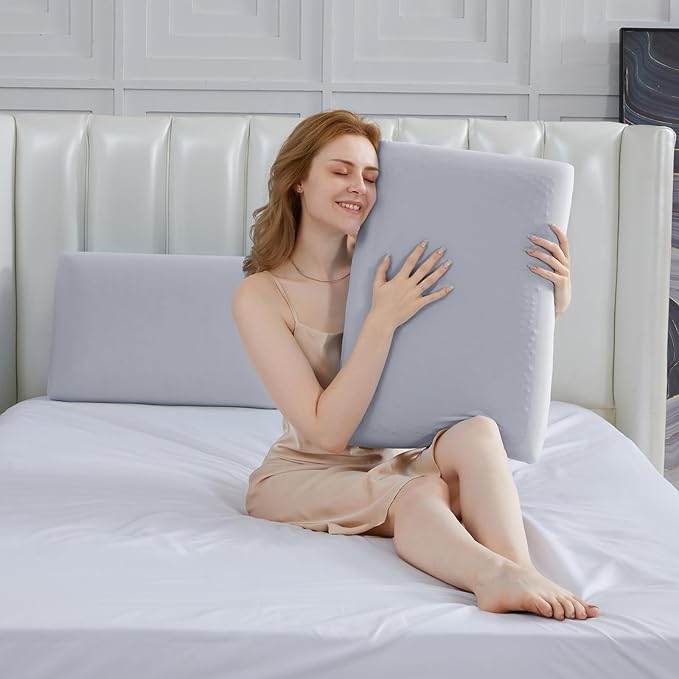 SAPHREAS Cooling Gel Memory Foam Pillow for Sleeping, Standard Size 4In Cool Bed Pillow for Side, Back and Stomach Sleepers, Removable & Machine Washable, Light Grey