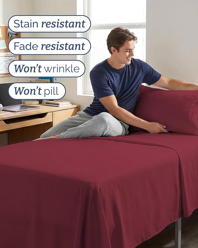 Twin XL Size 3 Piece Sheet Set - Comfy Breathable & Cooling Sheets - Hotel Luxury Bed Sheets for Women & Men - Deep Pockets, Easy-Fit, Soft and Wrinkle Free Sheets - Burgundy Oeko-Tex Bed Sheet Set