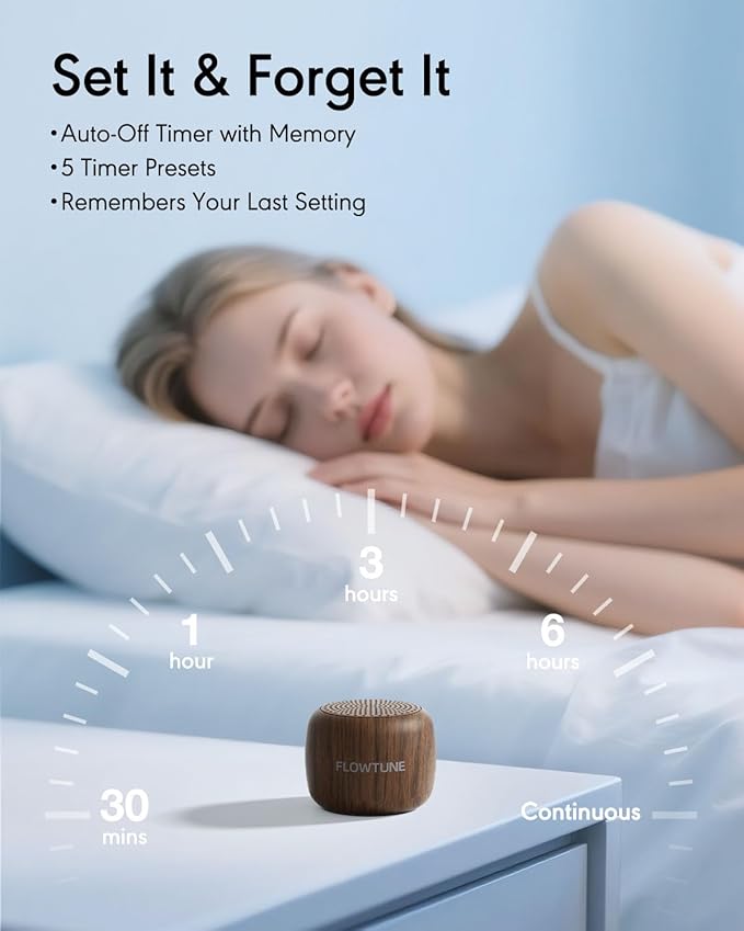 Sound Machine Flowtune White Noise Machine for Baby Adults, Mini Portable Sound Machine for Travel, 6H Timer, 18 Soothing Sleep Sounds Gift (Wood Grain)