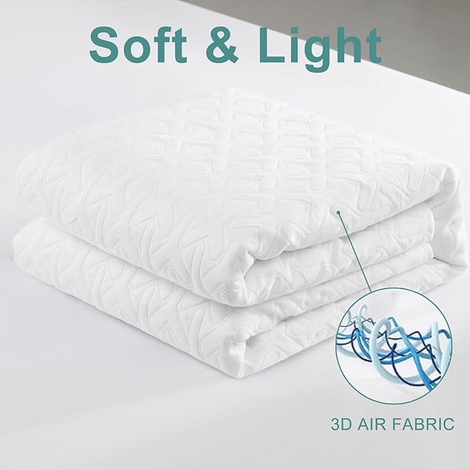 MERITLIFE Premium Waterproof King Size Mattress Protector Cooling 4D King Mattress Cover Breathable Deep Pocket Mattress Pad Machine Washable Noiseless Quiet (White,King 78"x80")