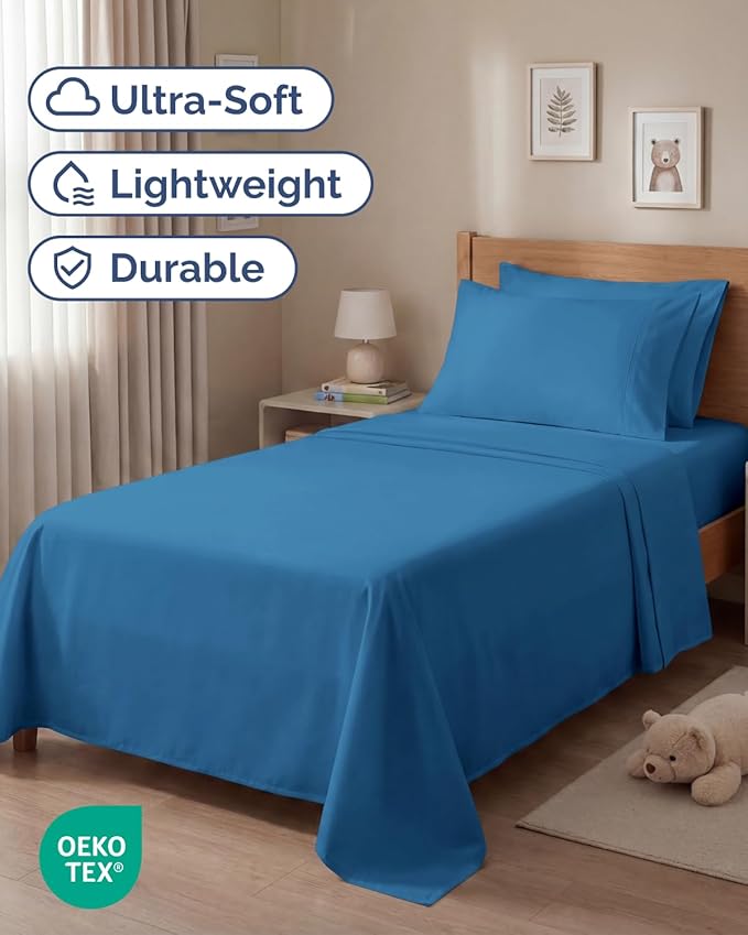 Twin 4 Piece Sheet Set - Comfy, Breathable & Cooling - Hotel Luxury Bedding for Women, Men, Kids, Teens & Children - 1 Flat & 1 Fitted Sheet & 2 Pillowcases w/ Deep Pockets - Wrinkle Free - Denim Blue