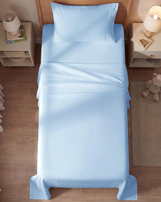Twin Size 3 Piece Sheet Set - Comfy Breathable & Cooling Sheets - Hotel Luxury Bed Sheets for Women and Men - Deep Pockets, Easy-Fit, Soft and Wrinkle Free Sheets - Light Blue Oeko-Tex Bed Sheet Set