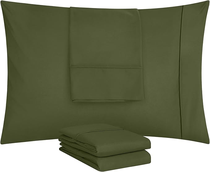 Utopia Bedding Queen Pillow Cases - 4 Pack - Envelope Closure - Soft Brushed Microfiber Fabric - Shrinkage and Fade Resistant Pillow Covers Queen Size 20 X 30 Inches (Queen, Olive)