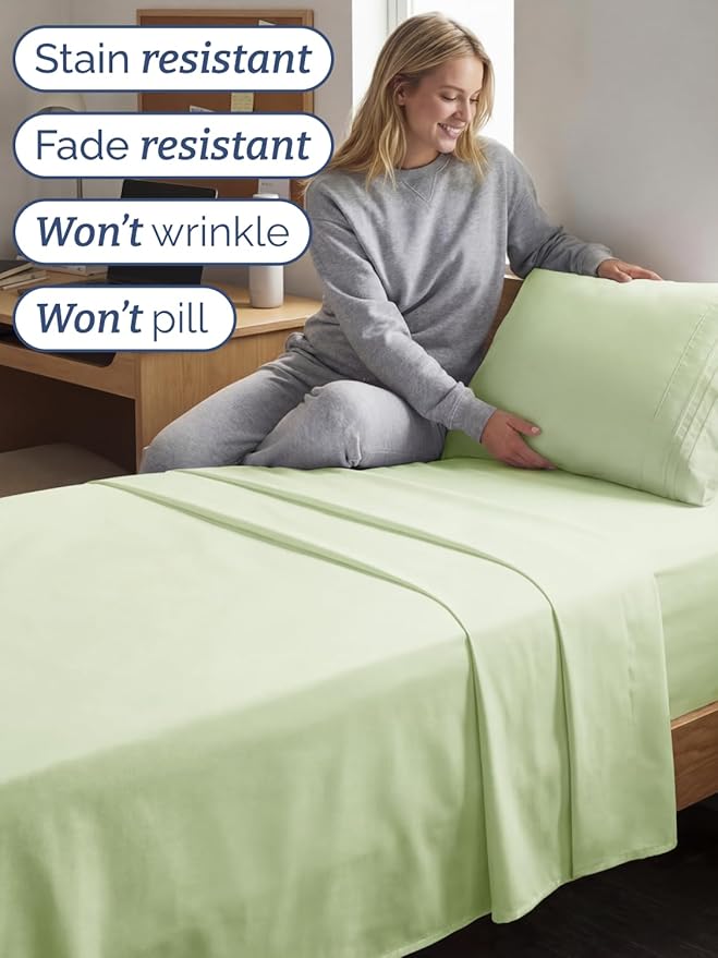 Twin XL 4 Piece Sheet Set - Comfy, Breathable & Cooling - Soft Hotel Luxury Bedding for Women, Men, Kids, Teens and Children - 1 Flat & 1 Fitted Sheet & 2 Pillowcases with Deep Pockets - Light Sage