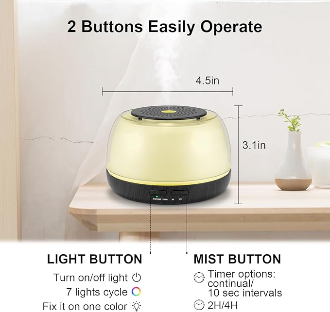 Marchred 300ML Essential Oil Diffuser - 8-Hour Aromatherapy with Remote Control, 7-Color LED Lights, 4 Timer Settings for Home