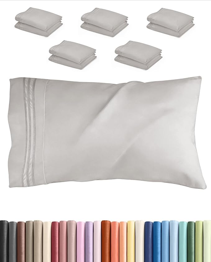 King Pillow Cases Set of 10 - Ultra Soft Hotel Quality Pillowcase Covers - Comfy, Cozy & Wrinkle Free - Shrink, Stain and Fade Resistant - Machine Washable Pillow Protectors - 10 Pcs Set - French Grey