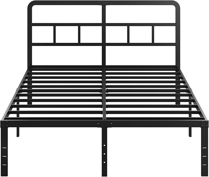 DiaOutro 16 Inch Queen Bed Frame with Headboard No Box Spring Needed, Heavy Duty Metal Queen Size Platform with Steel Slat, Mattress Foundation, Easy Assembly, No Noise, Black