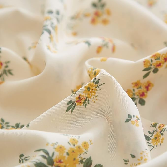 mixinni Aesthetic Floral Duvet Cover Set Twin XL Size, Farmhouse Boho Yellow Flowers Leaves Cute Bedding Set for Women, 1 Soft Cotton Chic Duver Cover and 2 Pillowcases for All Seasons-Twin XL Size