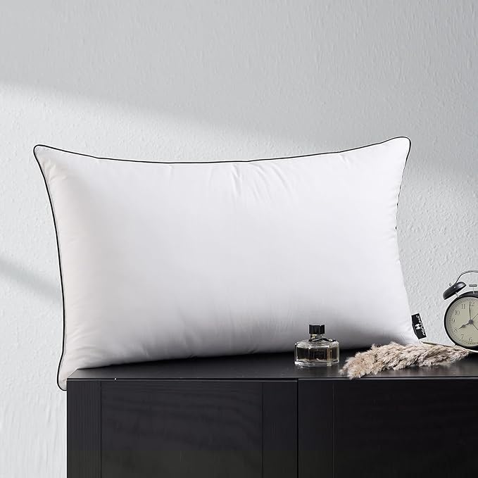 Flat Feather Down Pillows Pillows for Sleeping King Size Set of 1, Thin Hotel Pillow 1 Pack with Airyfil™ Fillings, Soft Bed Pillow for Stomach, Back Sleepers, Soft, 20×36 in.