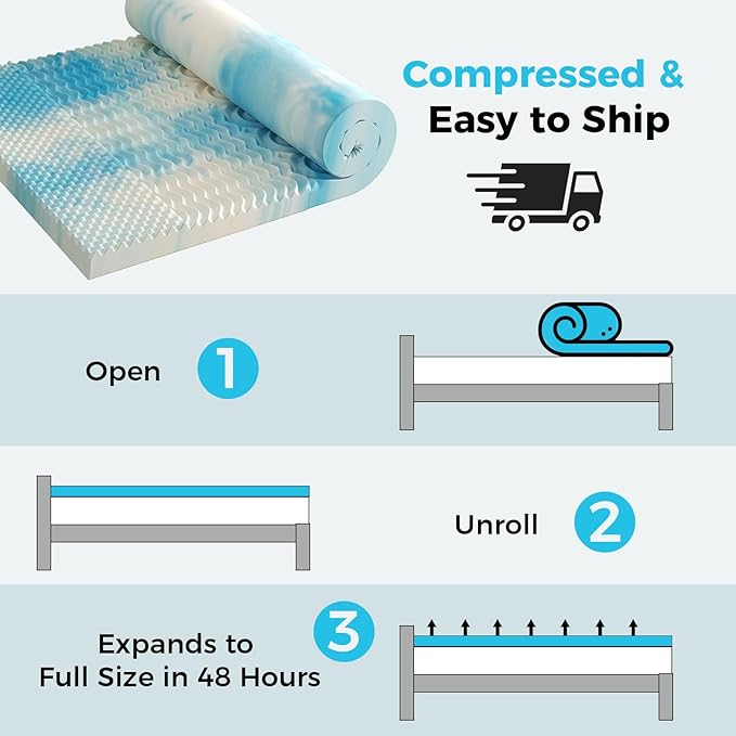 DUMOS 4 Inch Memory Foam Mattress Topper King, 5-Zone Cooling Gel Infused Pressure Relief Mattress Pad for Back & Hip Pain, Soft Dorm RV Camping Bed Topper, CertiPUR-US Certified, Blue