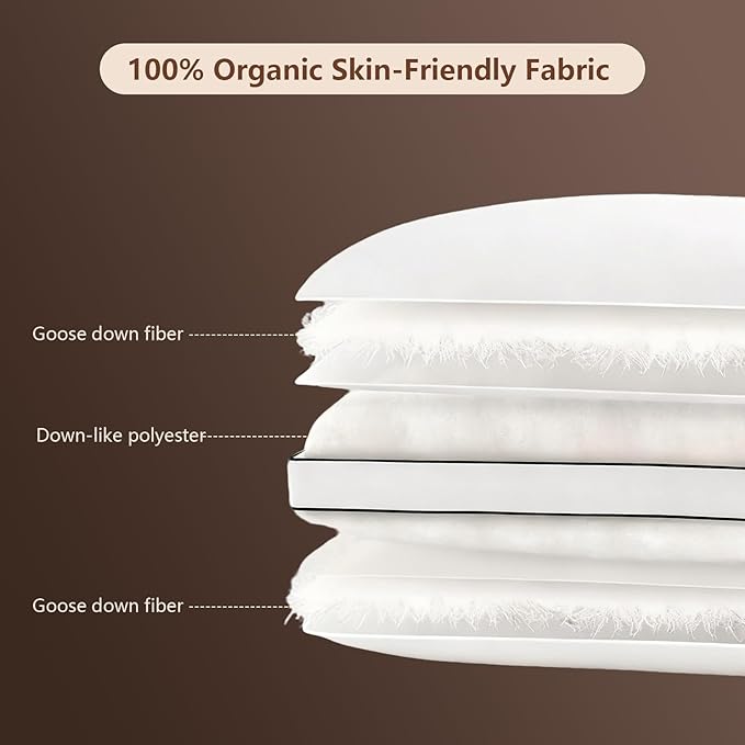 Feather Down Pillows Standard Size Set of 2 Pack, Luxury Hotel Collection Bed Pillows for Sleeping, Fluffy Soft Medium Firm Down Surround Gusseted Pillows for Side Back Stomach Sleepers
