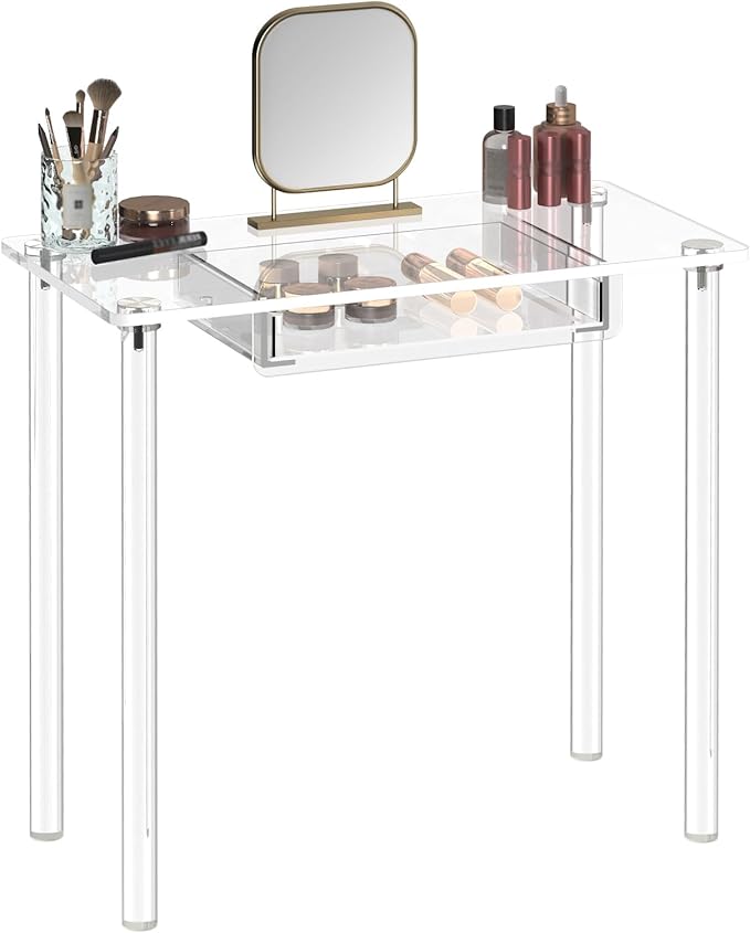 Eglaf Acrylic Makeup Vanity Desk - Clear Vanity Table with Drawer - Small Makeup Table Dressing Table for Bedroom, 31.5'' L x 15.7'' W x 29.5'' H, Modern