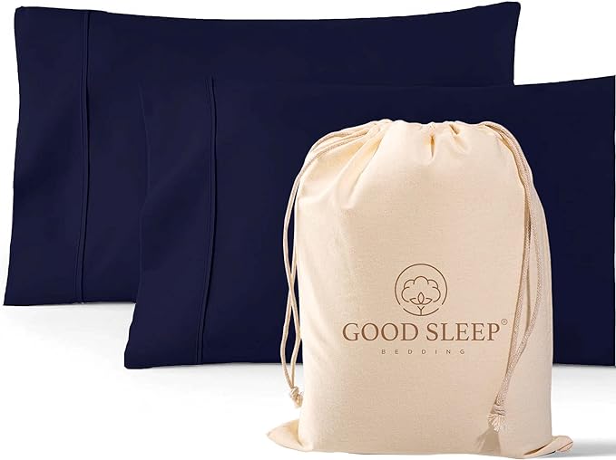 1000 TC Navy Blue King Pillowcases Set of 2 100% Egyptian Cotton Pillow Cases with Long Staple Cotton & Sateen Weave, Silky Soft Hotel - Like Bed Pillow Covers for Comfy Sleeping, Snug Fit