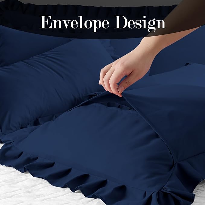 Ruffle Pillow Cases Standard Size Set of 2 –Soft Wrinkle Resistant Brushed Microfiber Ruffled Pillowcases –Envelope Pillow Shams Cover Festive Gift for Hotels,Guest Rooms 20x26 Inch (Navy Blue)