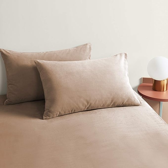 StangH Soft Velvet Pillowcase Bed Pillow Cover for Hair and Skin, Queen Size (Blush Beige, 20 x 30 inches) Luxury Warm Pillow Cover with Hidden Zipper Set of 2