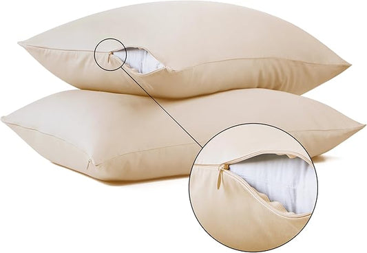 100% Cotton Classic Pillow Protectors with Invisible Zipper, 600 Thread Count Sateen Weave Soft and Breathable Pillow Cases, Protect Pillows from Dirt, Dust and Debris (Queen, 20"x30", Set of 2)