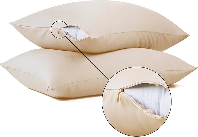 100% Cotton Classic Pillow Protectors with Invisible Zipper, 600 Thread Count Sateen Weave Soft and Breathable Pillow Cases, Protect Pillows from Dirt, Dust and Debris (Standard, 20"x26", Set of 4)