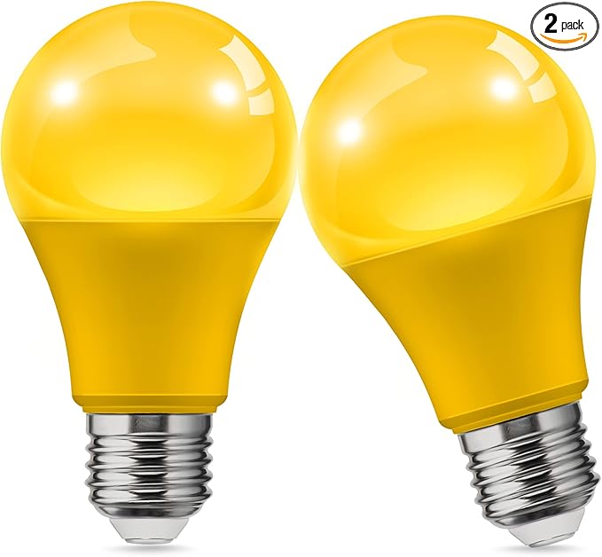 L LOHAS LED Yellow Bug Light Bulbs Outdoor, A19 9W Bug Lights for Outside, 60W Equivalent, 2000K Amber Porch Light Bulb, Non-Attracting, E26 Base, Not-Dimmable, Ideal for Patio, Deck, Backyard, 2 Pack