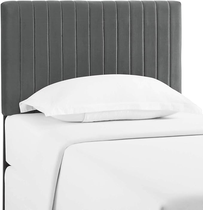 Modway Keira Channel Tufted Performance Velvet Upholstered Twin Headboard in Gray