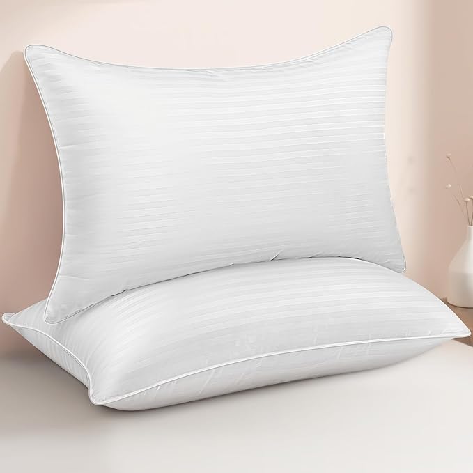 Queen Size Bed Pillows Set of 2 - Breathable Premium Down Alternative Sleeping Pillows for Side, Back, and Stomach Sleepers Fluffy Hotel Quality Soft Microfiber Fill Cooling Skin-Friendly