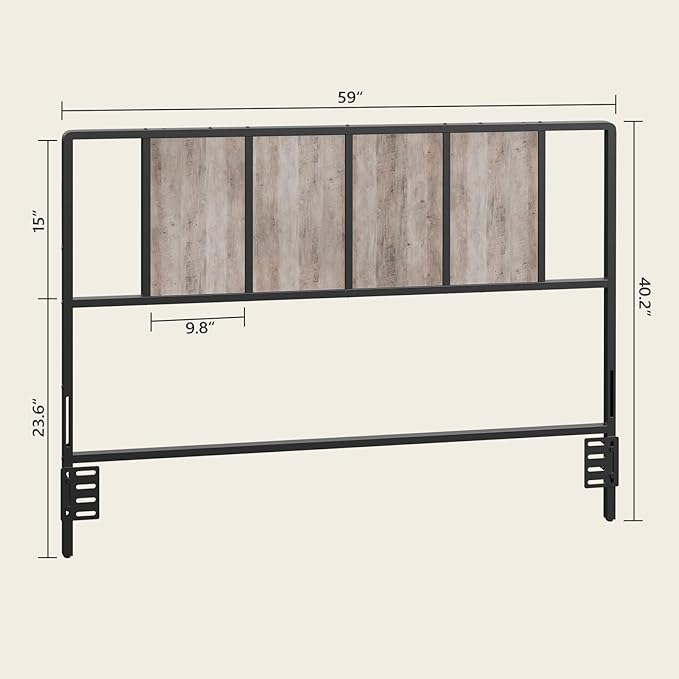MAHANCRIS Queen Size Headboard Only, Metal Headboard with Adapters, Minimalist Industrial Style for Queen Size Beds, Greige